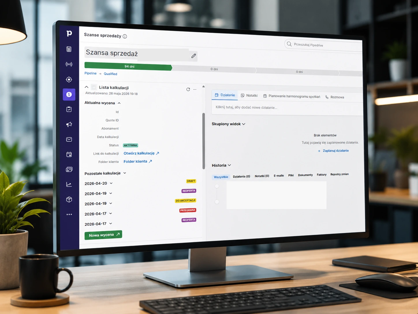 Wizualizacja dodatkowego panelu z funkcjami bezpośrednio w CRM.